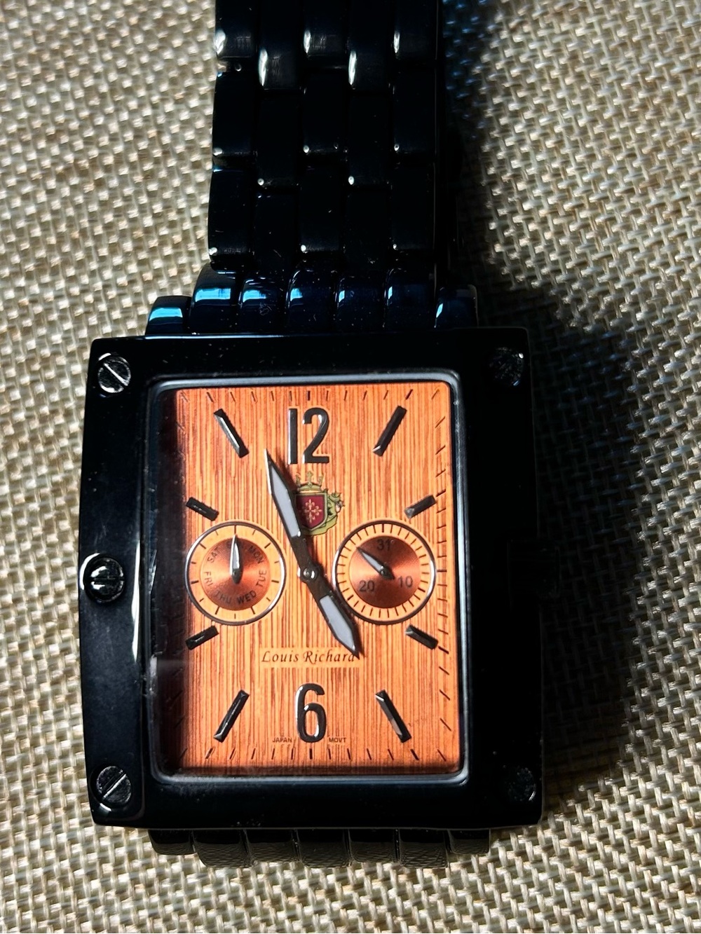 Men's Black Bracelet Watch with Orange Dial